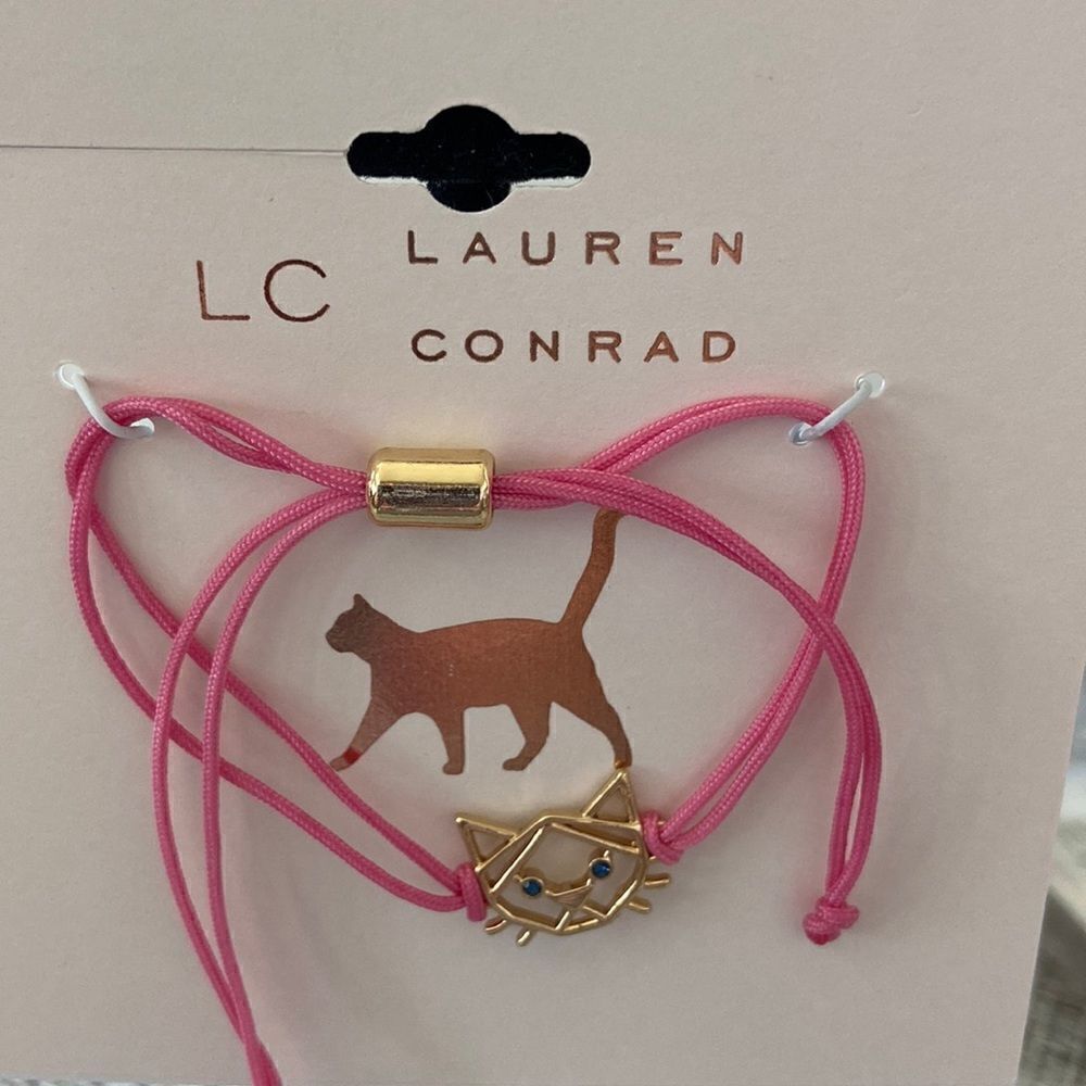 Lauren Conrad Pill Tie Pink Cat Gold design NWT